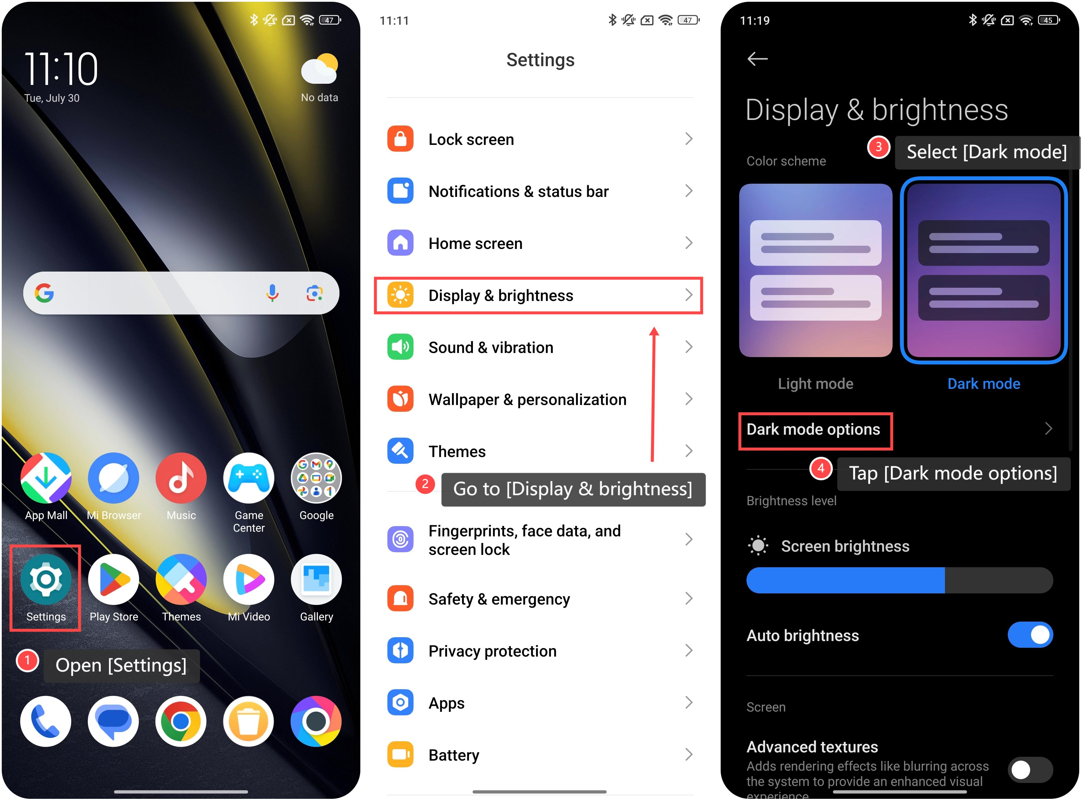 POCO F6でダークモードをオンにする方法は?