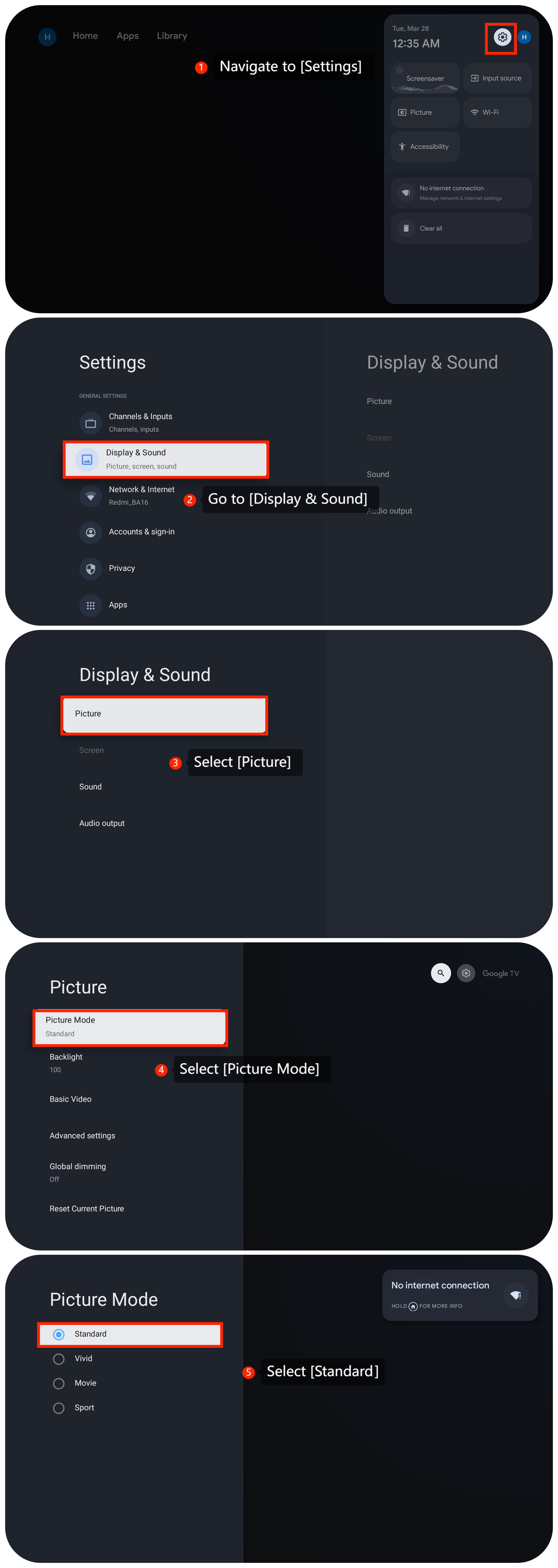 画像がXiaomi TV A Pro 43の画面と一致しない場合はどうすればよいですか?