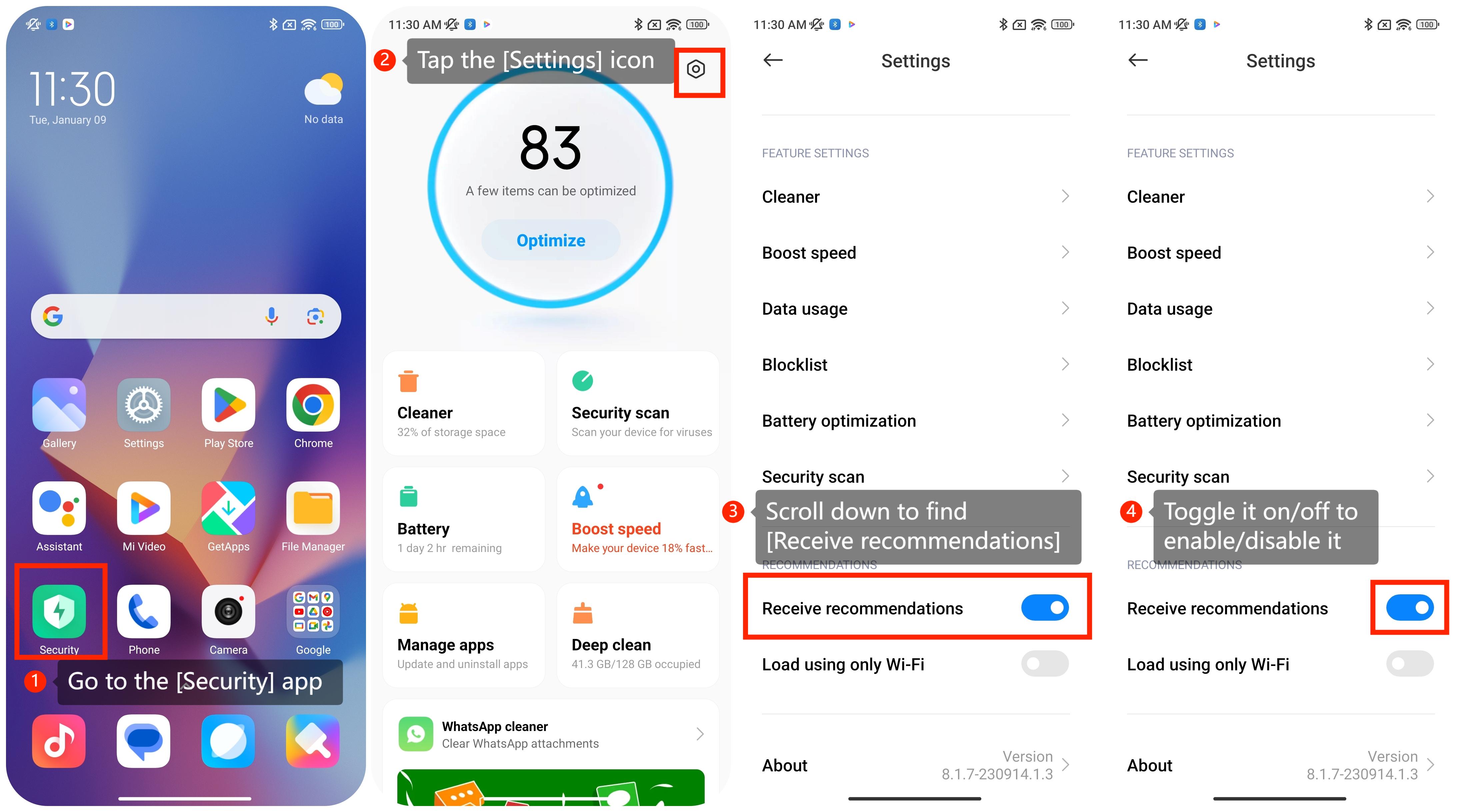 如何在REDMI 9T 上啟用/禁用接收推薦功能？