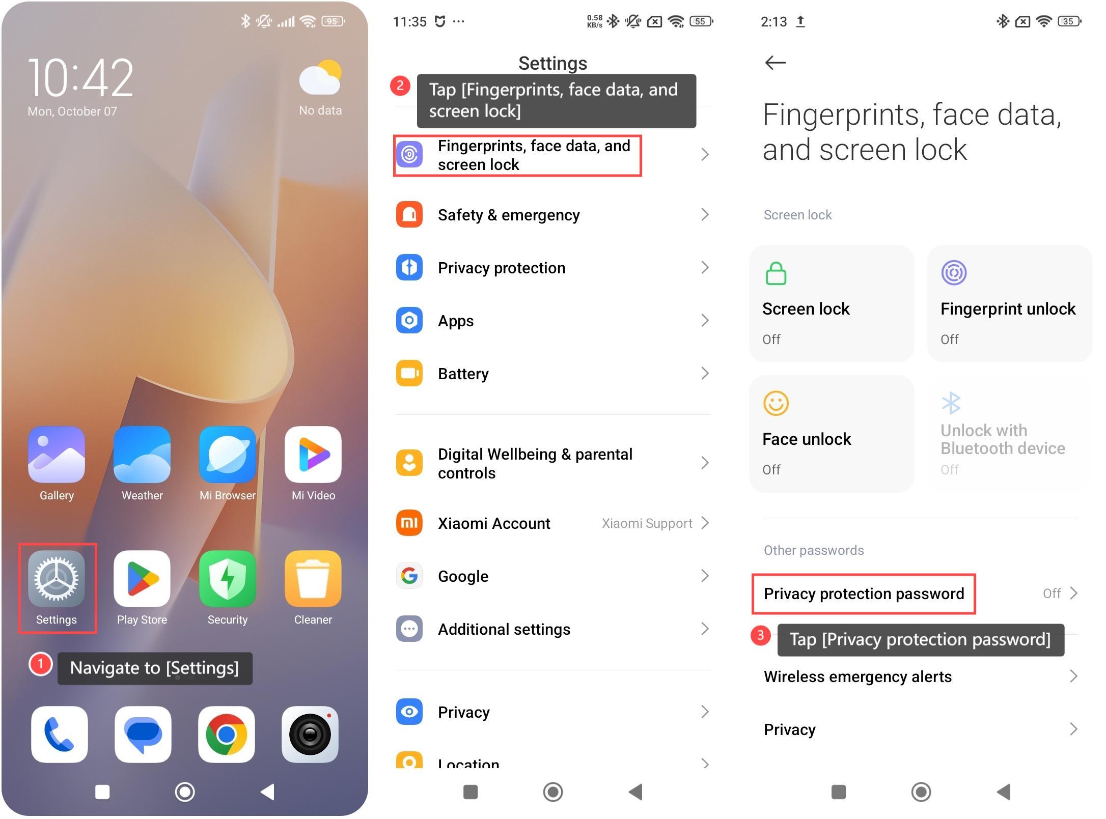如何在Redmi 13C 上製作和檢查私人檔？