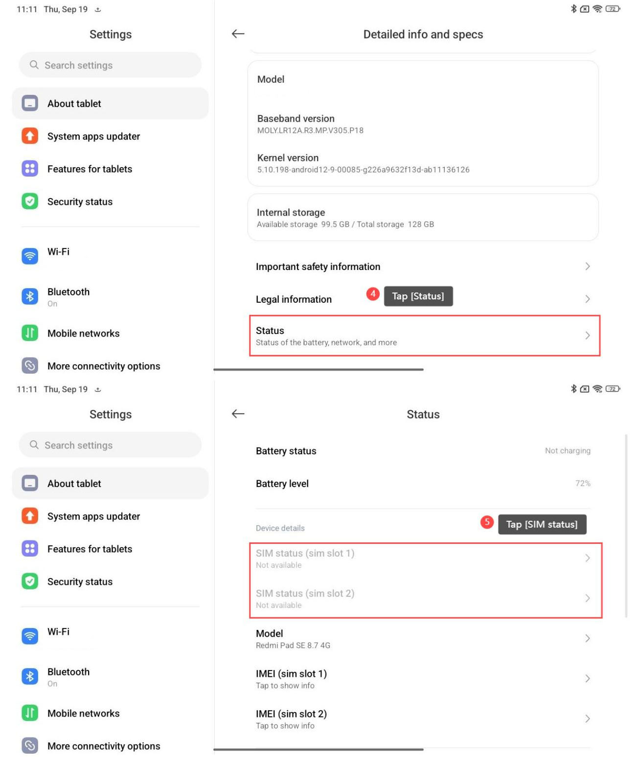 Redmi Pad SE 8.7 4GでSIMステータスを確認するにはどうすれば
