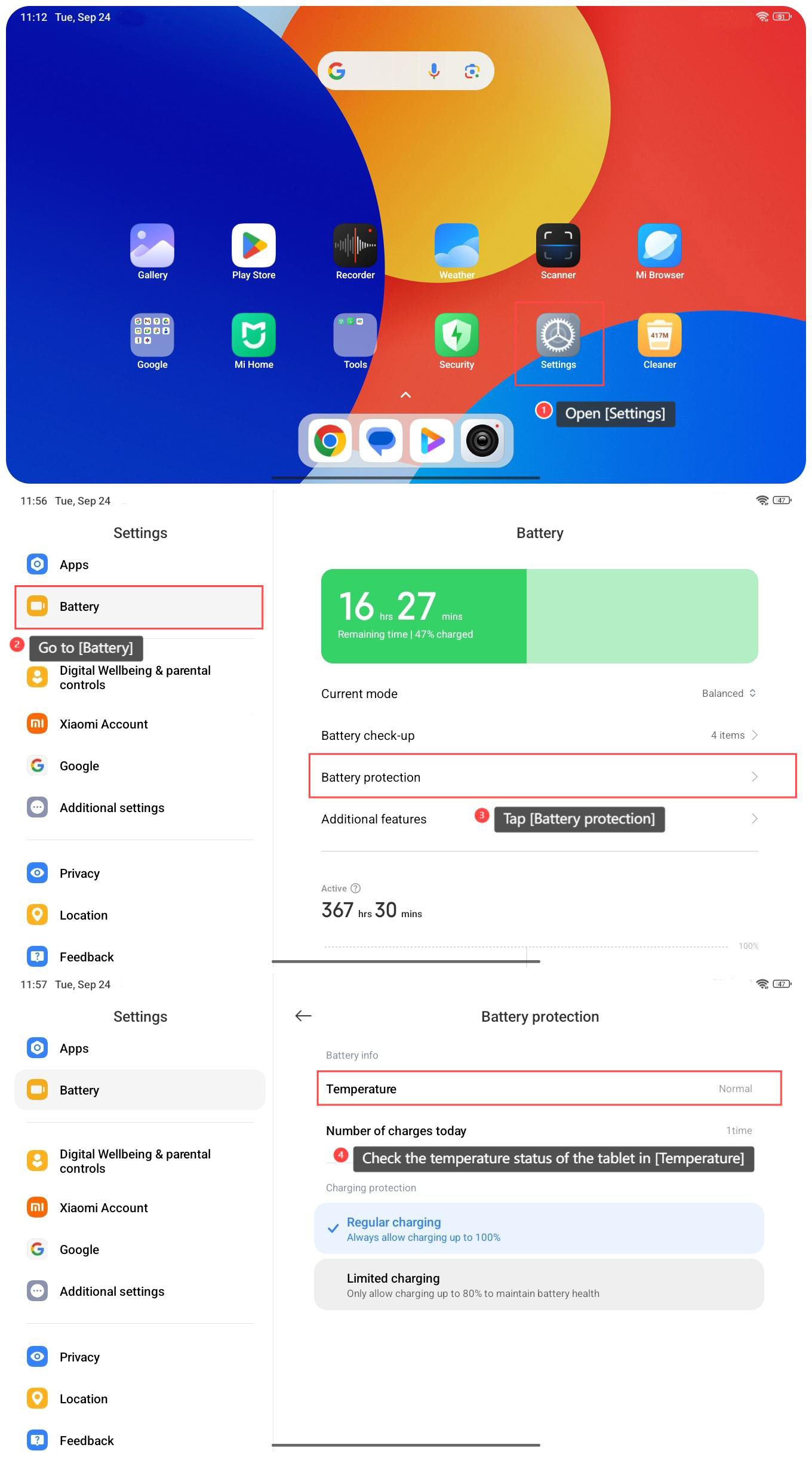 REDMI Pad SE 8.7のバッテリー温度を確認するにはどうすればよいですか?