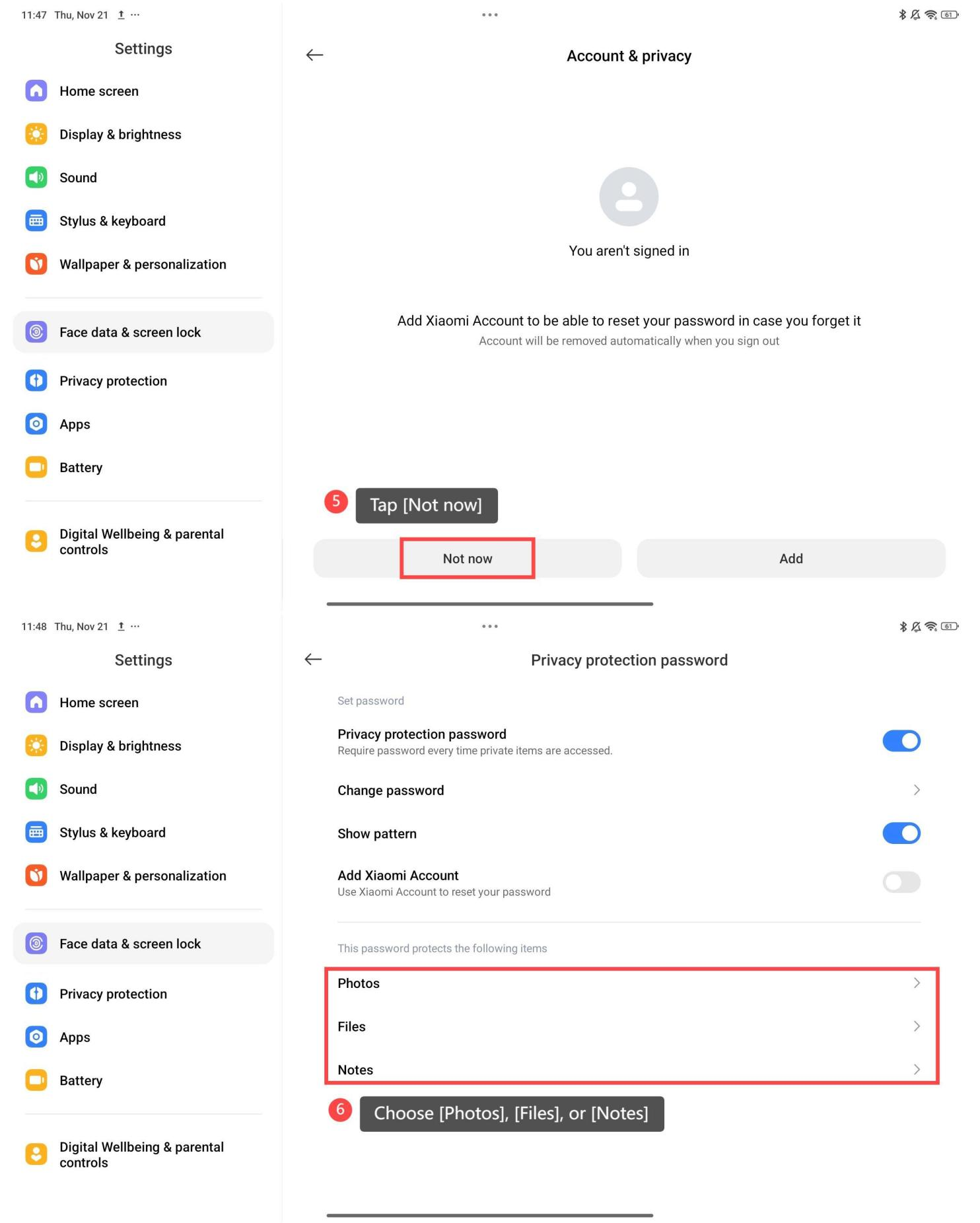 Redmi Pad Pro에서 개인 정보 보호 암호를 설정하는 방법은 무엇입니까?