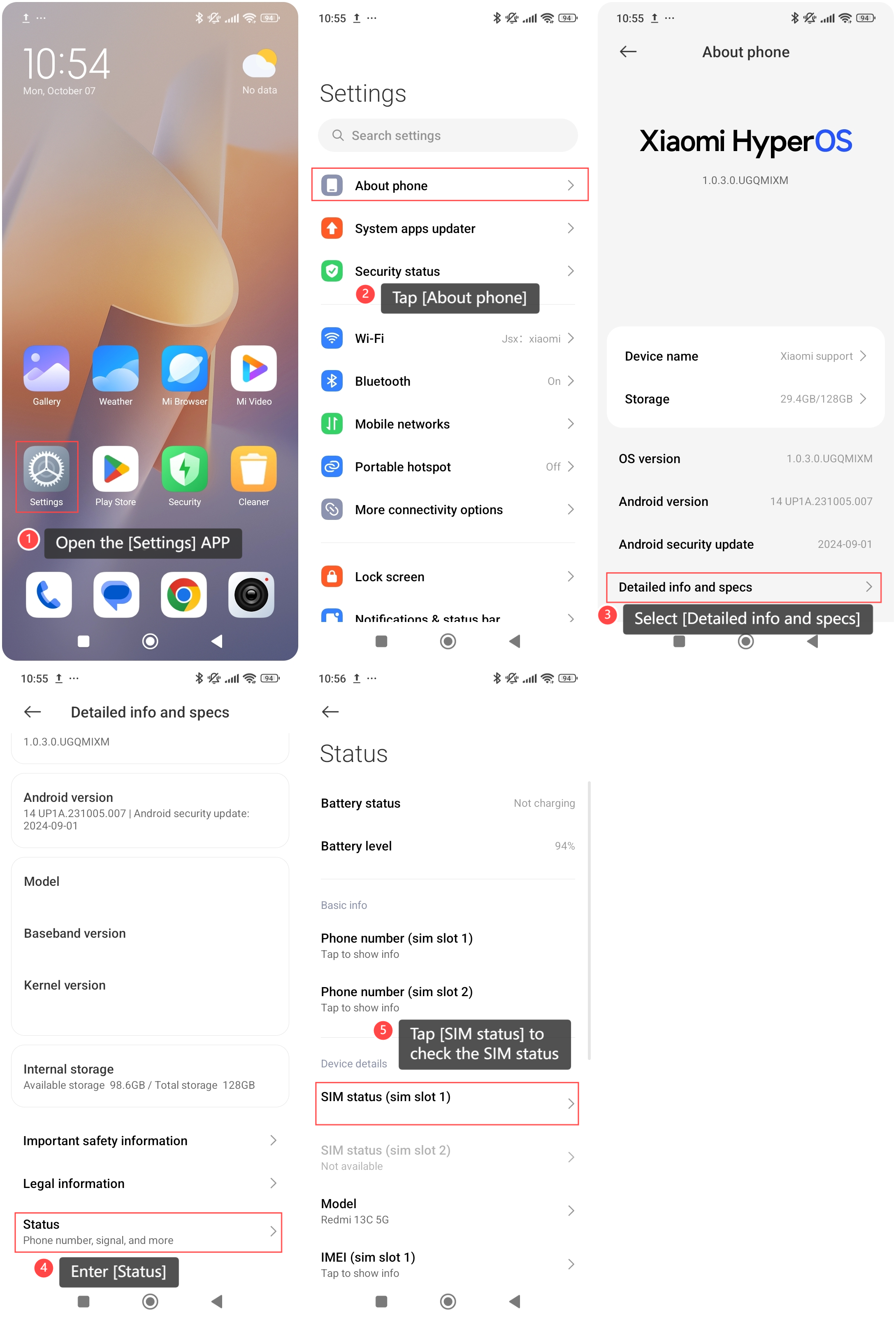How to check SIM status on the Redmi 13C 5G?