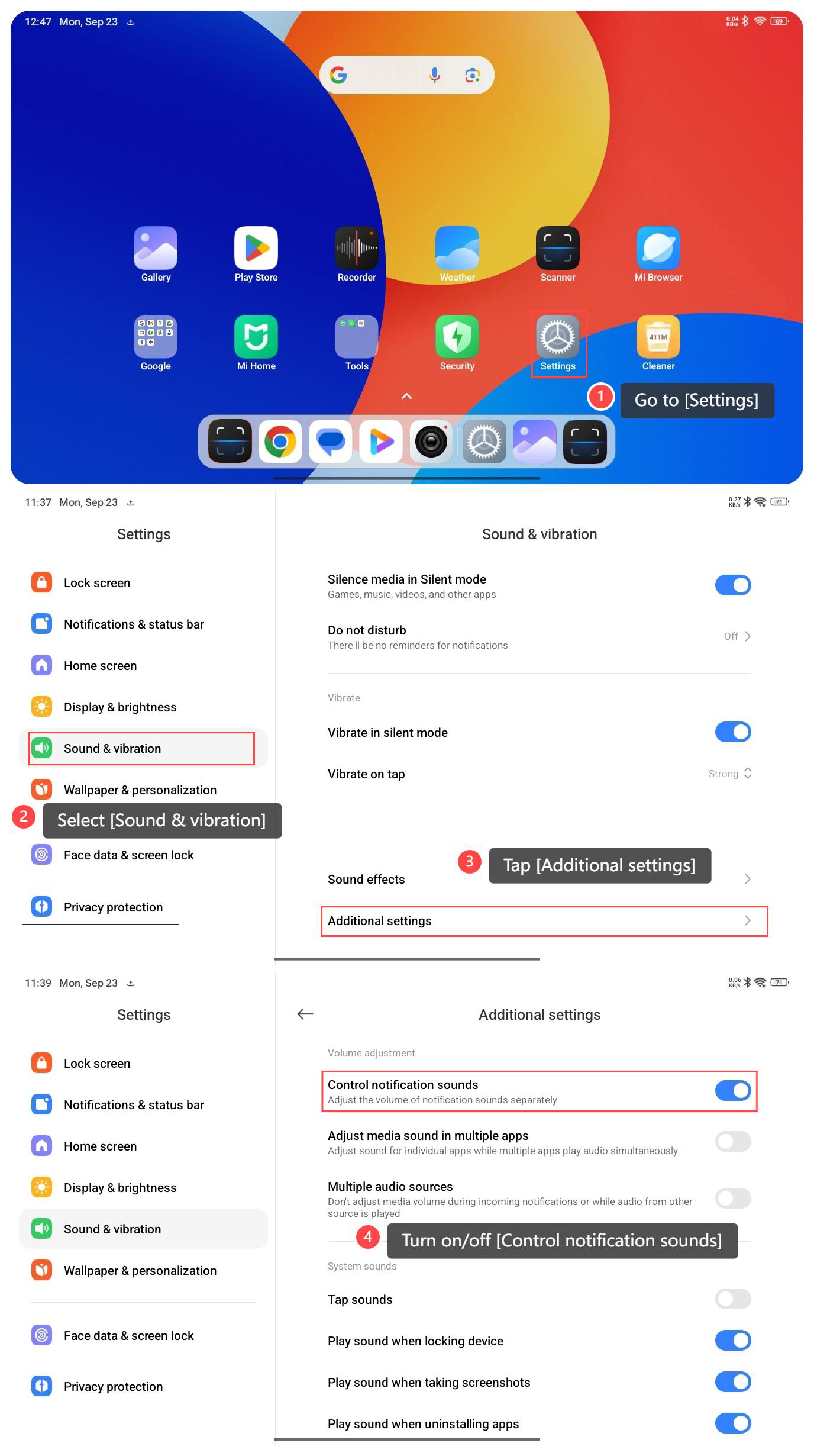 How to adjust the notification volume separately on the REDMI Pad SE 8.7?